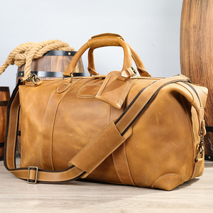 Sac polochon d'affaires en cuir souple de nuit pour hommes noirs sacs de voyage en cuir véritable - Product Image 1