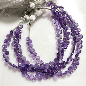 Alta calidad 4-4,5 MM amatista facetada pequeño corazón Briolette cuentas púrpura piedras preciosas proveedor al por mayor - Product Image 1
