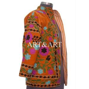 <b>Women's</b> Elegant Winter Quilted Jacket Handcrafted <b>Velvet</b> Embroidery Exquisite Suzani Design Soft <b>Velvet</b> Silk Cotton Lining - Product Image 5