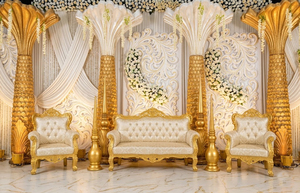 Scène de réception de mariage indienne incroyable, scène de mariage royale en fibre, toile de fond florale en fibre, scène de mariage asiatique de luxe, États-Unis - Product Image 3