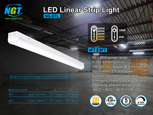 Luz LED de montaje en superficie de 8 pies y 100W, tira de luz lineal LED con 5 opciones de potencia y 5 temperaturas de color (CCT) seleccionables, accesorio de techo para garajes comerciales. - Product Image 2