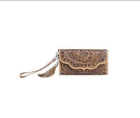 Dompet Wanita Kulit Asli India Model Barat, Laris Manis, Ukiran Tangan, Buatan Tangan, Penutup Ritsleting, Tahan Air, Perlindungan RFID