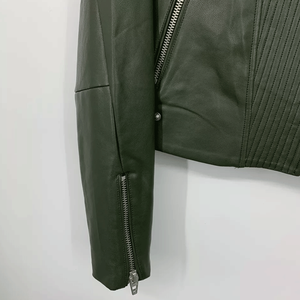 Nueva chaqueta de cuero de imitación de diseño de motorista para mujer en todos los tamaños verde cuero genuino Moto Zip Forever - Product Image 5