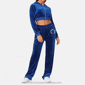 Ropa de mujer personalizada, chándal de terciopelo de verano, Top bordado, chándal recortado de terciopelo, conjunto de 2 piezas para mujer - Product Image 6