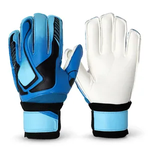 Gants de gardien de but de football en latex bleu, respirants, imperméables, antidérapants, à doigts complets, avec fermeture auto-agrippante réglable et sangle de poignet - Product Image 1