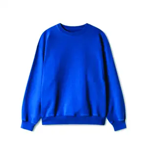 Blauwe Kleur Hoge Kwaliteit Groothandel Custom 100% Katoen Fleece Herfst Losse Dames Heren Crewnecks Sweatshirts Truien 2024