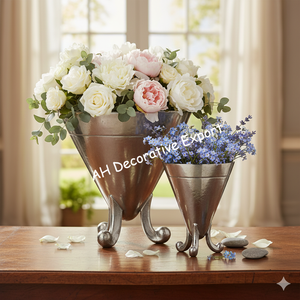 Arreglo Floral Moderno en Color Blanco en Jarrón de Metal Plateado para Decoración del Hogar y Eventos, Portátil - Product Image 5