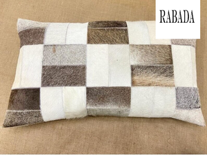 Funda de almohada de cuero de vaca lumbar hecha a mano marrón y blanco patchwork flecha diseño funda de cojín envío gratis - Product Image 4