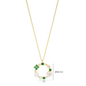 Collier Pendentif Rond Creux Fleur Perle Collection Été Bijoux Artisanaux Turcs en Argent Sterling 925 Vente en Gros - Product Image 3