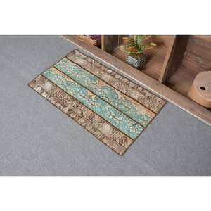 <b>Vintage</b> Turkish <b>Rug</b> 1.8x3.1ft Blue Brown Eco Friendly Medium Pile Flat Weave Wool Patchwork Pattern Dining Room Decorations - Product Image 4