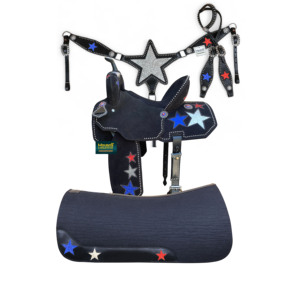 Glitter Star Shape Argentina cuero de vaca cuello de pecho a juego Headstall gamuza cuero sillín lana mezcla fieltro sillín exportador - Product Image 4