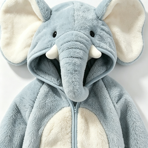Mono de bebé personalizado con diseño de elefante azul, pelele de bebé con capucha de lana, disfraz de elefante para recién nacido. - Product Image 3