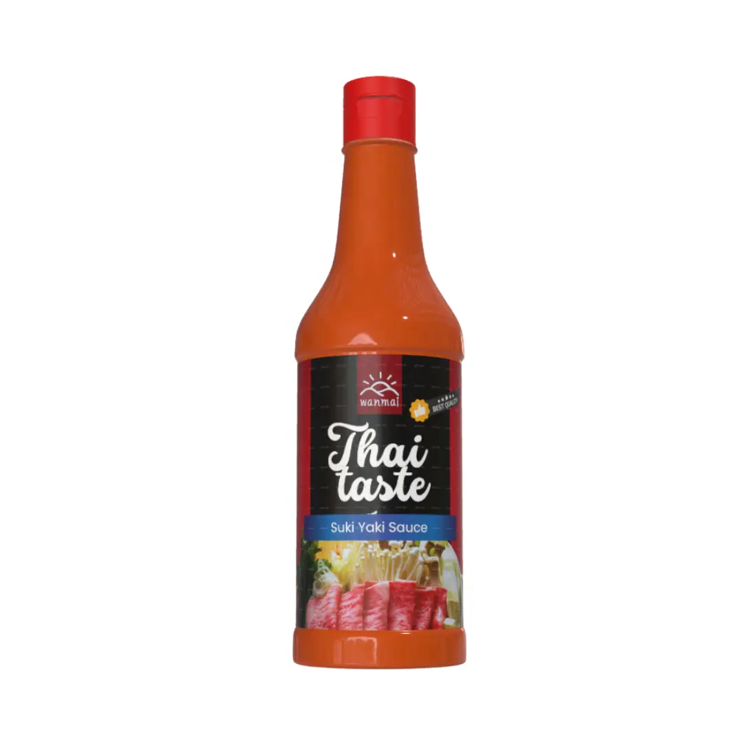 Wanmai29 Suki Yaki Saus Traditionele Smaak Zoete Voor Gastronomische Restaurant 300Ml Rode Metselaar Glanzende Jade Fles Chili Glas