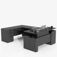 Bureau de direction contemporain en forme de U à hauteur réglable avec tiroir à dossiers en bois d'ingénierie, modèle neuf DESK-0122