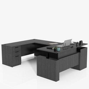Bureau de direction en forme de U à hauteur réglable, bureau d'ordinateur en bois d'ingénierie, modèle neuf DESK-0122 - Product Image 1