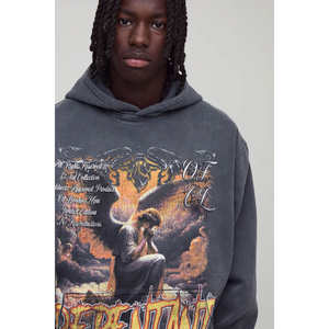 Sweat-shirts à capuche surdimensionnés imprimés personnalisés pour hommes, en coton lourd et doux, streetwear, impression d'hiver - Product Image 3
