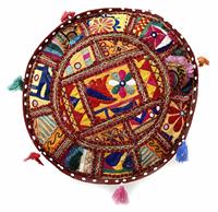 Housse de pouf ottoman en coton patchwork indien traditionnel, confortable, brodée, rétractable, artisanat en bambou et rotin, décorative