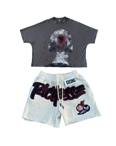 Boxy Fit Impreso Sweat Short Set Chándal 2 piezas Hombres Manga corta Verano Streetwear Transpirable Anti-UV Anti Shrink OEM - Product Image 3