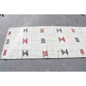 Tapis turc vintage, tapis de 3x11,8 pieds, tapis blanc abstrait - Product Image 5