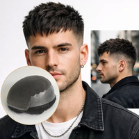 Perruque Courte en Cheveux Humains Naturels Tendance 2026, Système Capillaire Toupet pour Hommes, Fermeture en Dentelle Q6 avec Patch en PU, Remplacement Capillaire en Stock