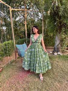 Vestido Maxi Casual de Verano y Otoño para Mujer, Ecológico, Lavable, Tejido Natural, Cintura Natural, Estampado Floral Bohemio Hecho a Mano - Product Image 6