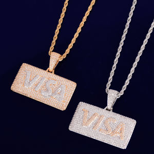Collar de diamantes de moissanita, colgante de Hip Hop, joyería de plata de ley 925, colgante de moissanita personalizado Visa para hombres - Product Image 1