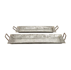 Juego de 2 bandejas de servicio de metal galvanizado con asa para mesas, utensilios de cocina, uso doméstico y hotelero, bandejas para servir alimentos - Product Image 1