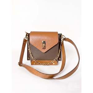 Sac bandoulière classique structuré en cuir Dollaro véritable avec fermeture à boucle imprimée animalière et détail chaîne - Fabriqué en Italie pour femmes - Product Image 1