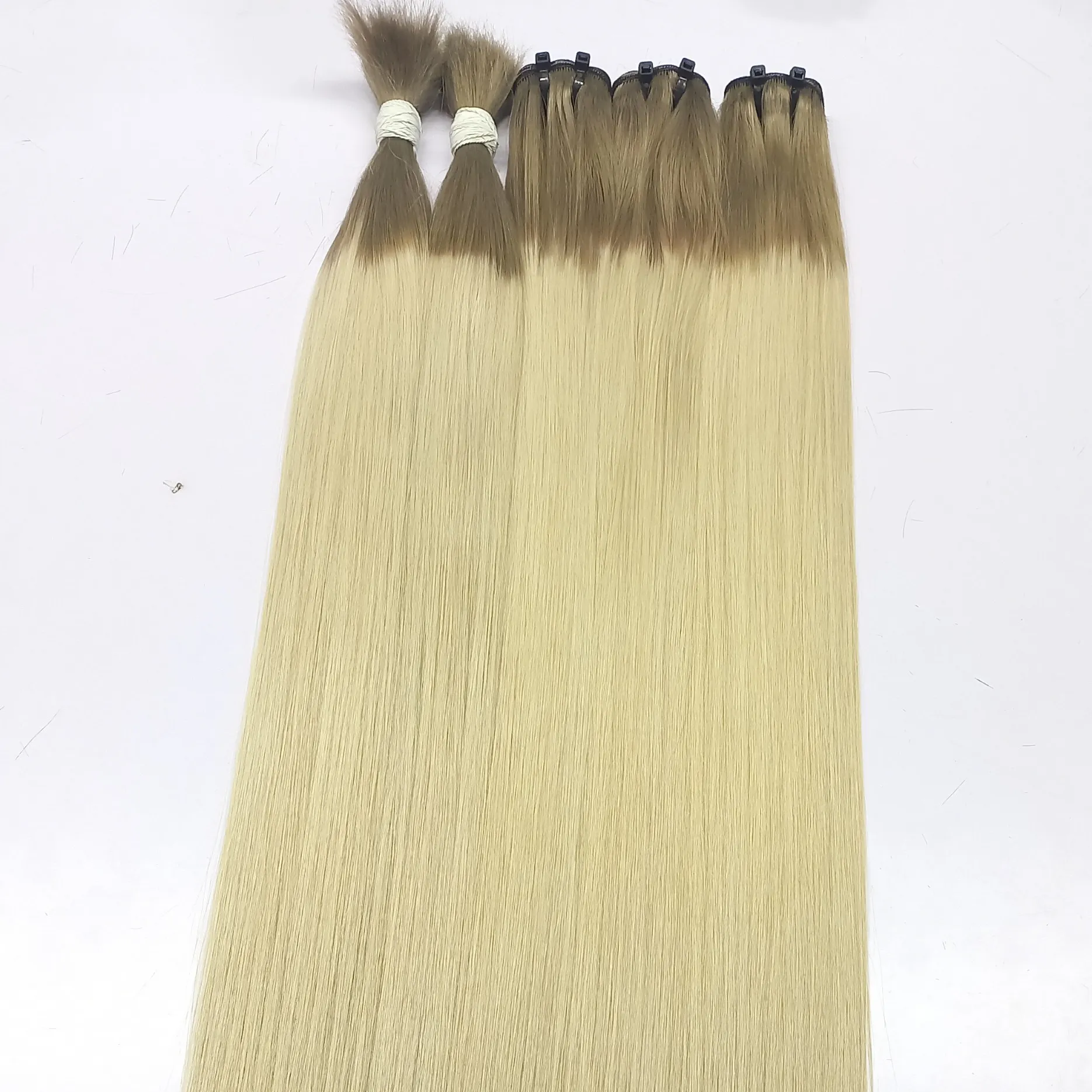 Hot Summer 2023 Wholesale Vietnamese Straight Ombre Brown Blonde hair extensions bulk and bundles human hair