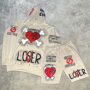 <b>Mens</b> Skeleton Graphic <b>Hoodie</b> and Shorts Set <b>Black</b> Green Two Piece Streetwear Outfit Trendy Casual Summer Breathable - Product Image 4