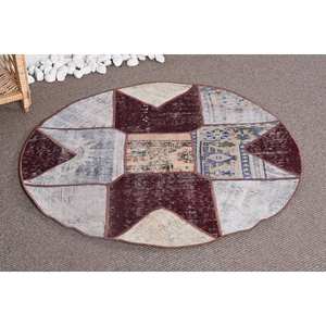 Alfombra de lana ecológica para área grande Vintage, 3,3x3,4 pies, retales de pila media, rojo, Beige, patrón abstracto, respaldo de látex para comedor - Product Image 2