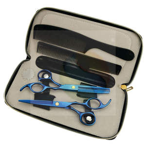 Kit de ciseaux de coiffure professionnel léger, édition premium noir et bleu, ultra-affûté, pour salon de coiffure - Product Image 2