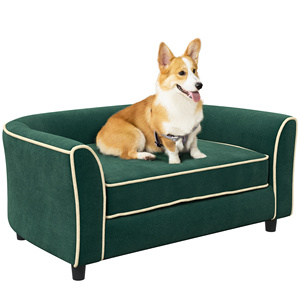 PawHut Sofá para Perros Pequeños y Medianos con Cojín, en Terciopelo y Tela Efecto Madera, 79x56x35 cm, Verde Oscuro - Product Image 1