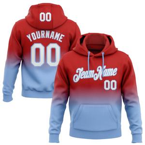 Personnalisé Cousu Rouge Blanc-Bleu Clair Fade Mode Sports Pullover Sweat À Capuche - Product Image 1