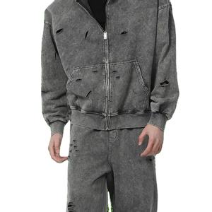 Chándales Personalizados para Hombre de Alta Calidad, Estilo Holgado, Lavado Ácido, Hombros Caídos, Desgastados, con Cierre, Talla Grande, Logotipo Personalizado - Product Image 2