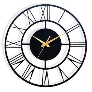 นาฬิกาแขวนผนังทรงกลมสไตล์โรมันทำจากโลหะสีดำมีสไตล์ดีไซน์เรียบง่ายเพิ่มความซับซ้อนและทันสมัยให้กับทุกห้องหรือสำนักงาน - Product Image 1