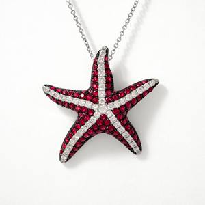 Collar con Colgante de Estrella de Mar de Oro Blanco de 14K con Rubí de 1.71ct y Diamantes, Joyería Fina, Elegante Regalo para Mujer, Cumpleaños, Aniversario - Product Image 2