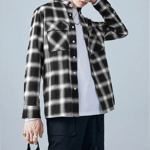 Vente en gros de vestes en flanelle décontractées pour hommes, à manches longues, à carreaux, lavées, 100% coton, coupe ample, écologiques, pour l'automne - Product Image 2