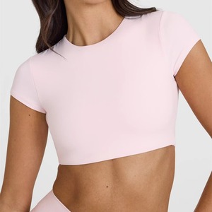 Top Corto de Bambú Personalizado al por Mayor para Mujer, Nuevo Modelo, Manga Corta, Camiseta Deportiva para Gimnasio con Logotipo Personalizado, Top Corto para Correr - Product Image 2