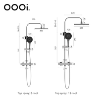 Système de douche mural apparent 3 fonctions avec pommeau de douche pluie, douchette à main ronde et bec de bain, mitigeur non thermostatique