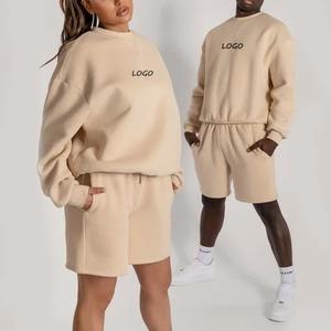 T-shirt à col rond 100% coton pour homme, manches longues, épaules tombantes, ensemble short streetwear de haute qualité pour unisexe - Product Image 1