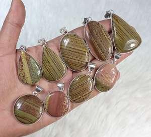 Jaspe crème naturel de haute qualité réglage de lunette polie solide pendentif en argent Sterling 925 pour les bijoux de mode pour femmes - Product Image 3