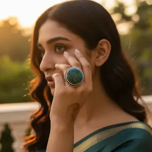 "Cluster <b>Statement</b> Boho Turquoise <b>Ring</b> in 925 <b>Silver</b> Fine Jewelry" - Product Image 2