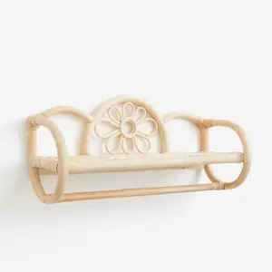 New style rattan daisy kids bookcase toddler bookshelf handmade cute small wall hanging book shelf for baby room decor