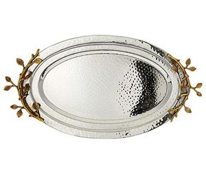 Plateau en métal doré au design martelé avec poignée double face Plateaux en métal design Finition décorative et plateaux en métal au design coloré - Product Image 3