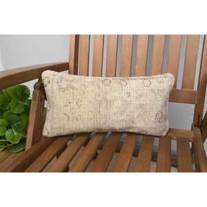 Beige <b>Kantha</b> Patchwork Wool Pillow 8x16 Inch Rustic Floral <b>Throw</b> Pillow with Vintage Embroidered Print Premium Style Portable - Product Image 1