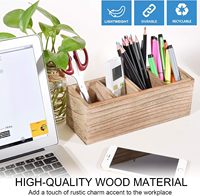 Porte-stylos et porte-crayons en bois rustique, organisateur de bureau à 4 compartiments avec calendrier, taille personnalisable