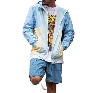 Conjunto corto de chándal de bloque de color personalizado de alta calidad, traje deportivo para correr, conjunto de chaqueta y pantalones cortos con cremallera, conjunto cortavientos de nailon 100% - Product Image 5