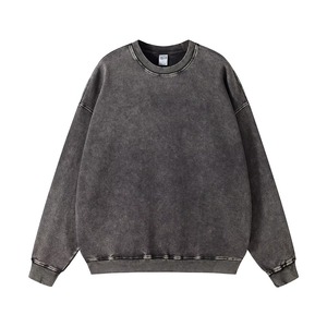 Sweat-shirt en coton French Terry délavé à l'acide, col rond, effet usé, sweat-shirts et sweats à capuche pour hommes de haute qualité - Product Image 4