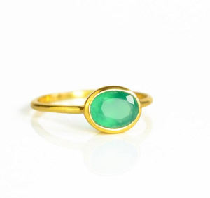 Anillo de Plata de Ley 925 y GEMA de ónix verde, anillo con forma ovalada, oro, piedras preciosas naturales, 10x8mm - Product Image 1